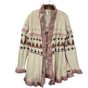 Matilda Jane Womens Jacie Ruffled Knit Cardigan Sweater L Wool Blend Boho Aztec